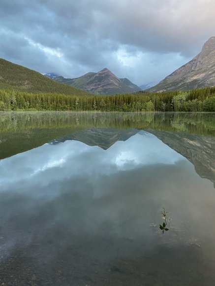 Perfect reflection of a mountain on the still waters of Wedge Pond