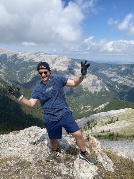 Posing happily at the summit of Prairie Mountain