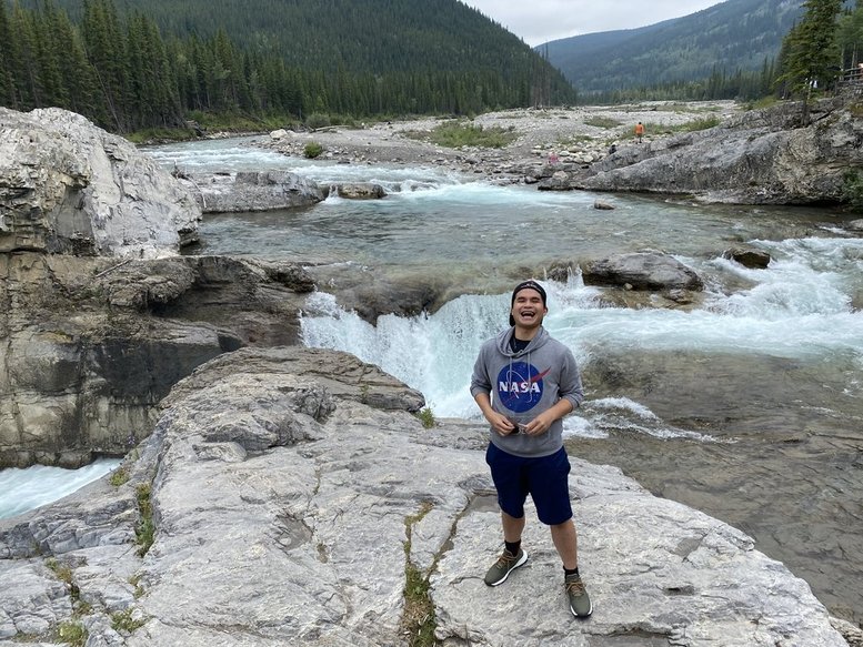 Enjoying the roaring waterfalls near Bragg Creek
