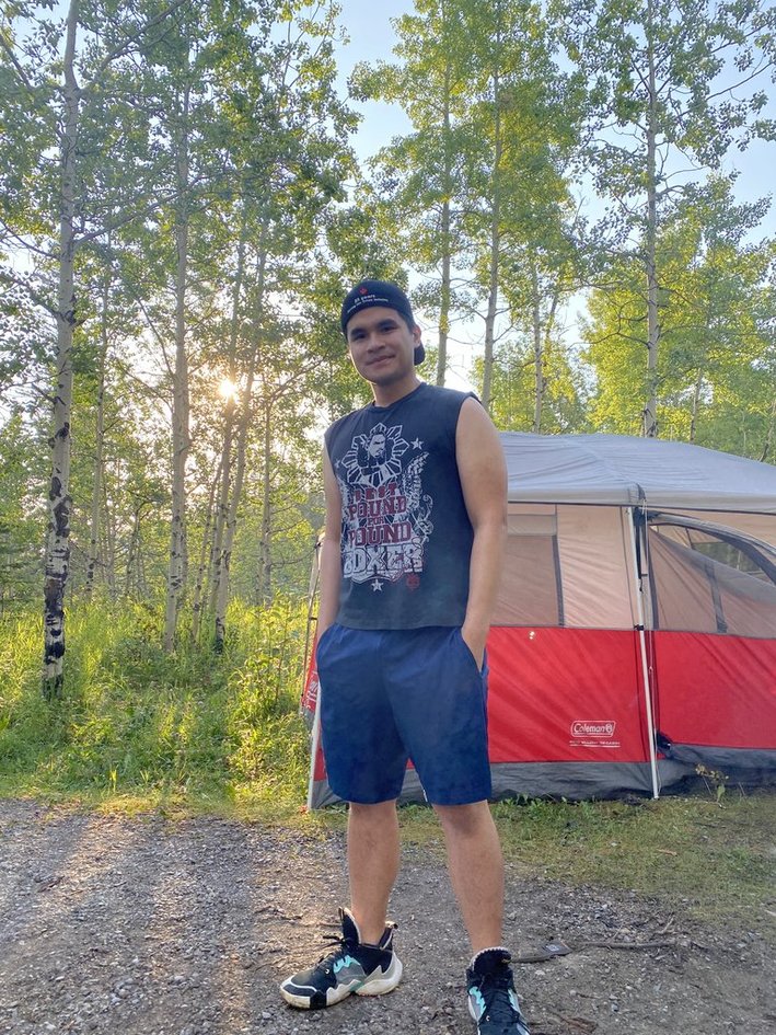 Standing at the Bragg Creek campsite in the morning sun
