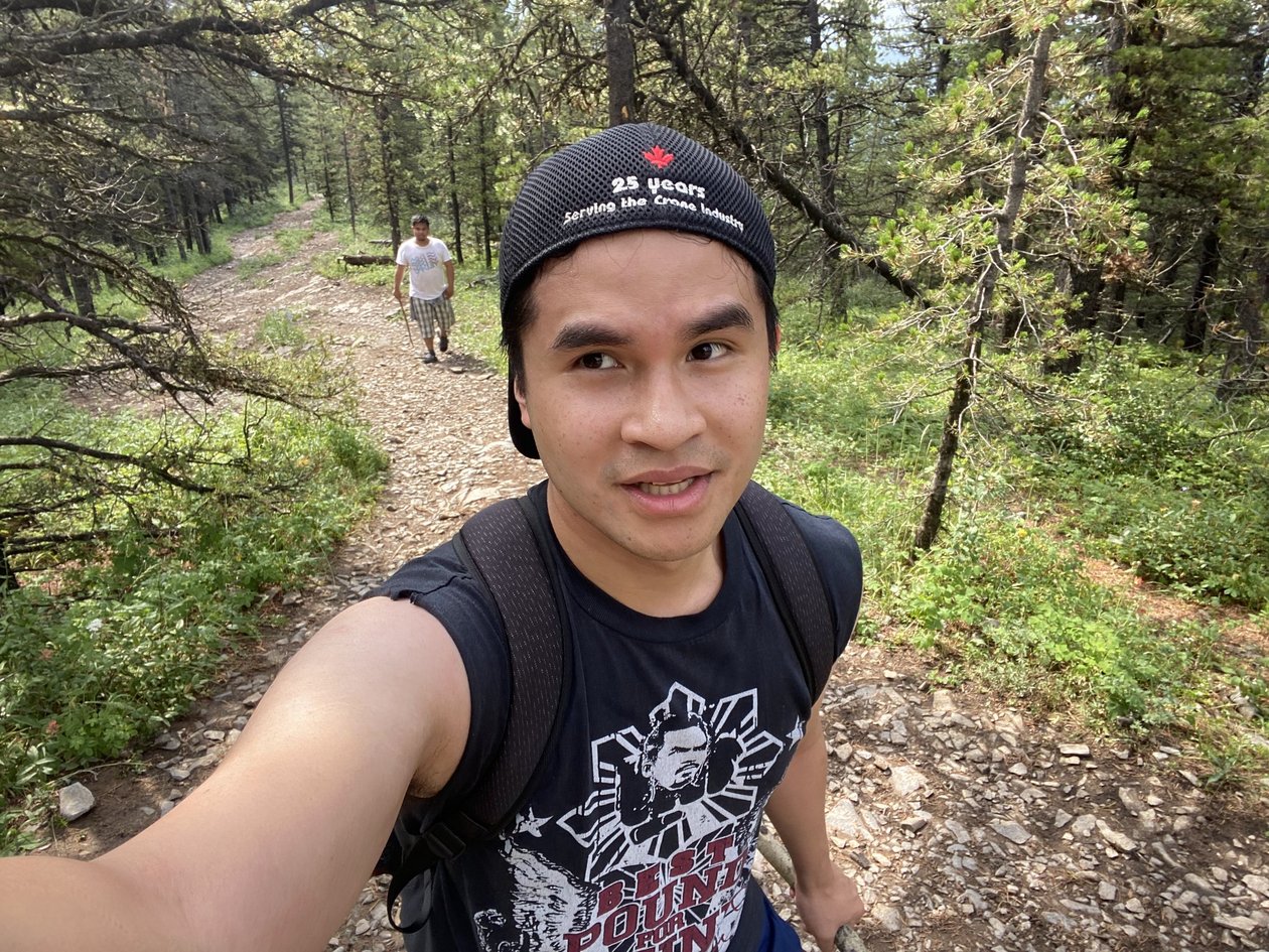Taking a selfie on the forest trail