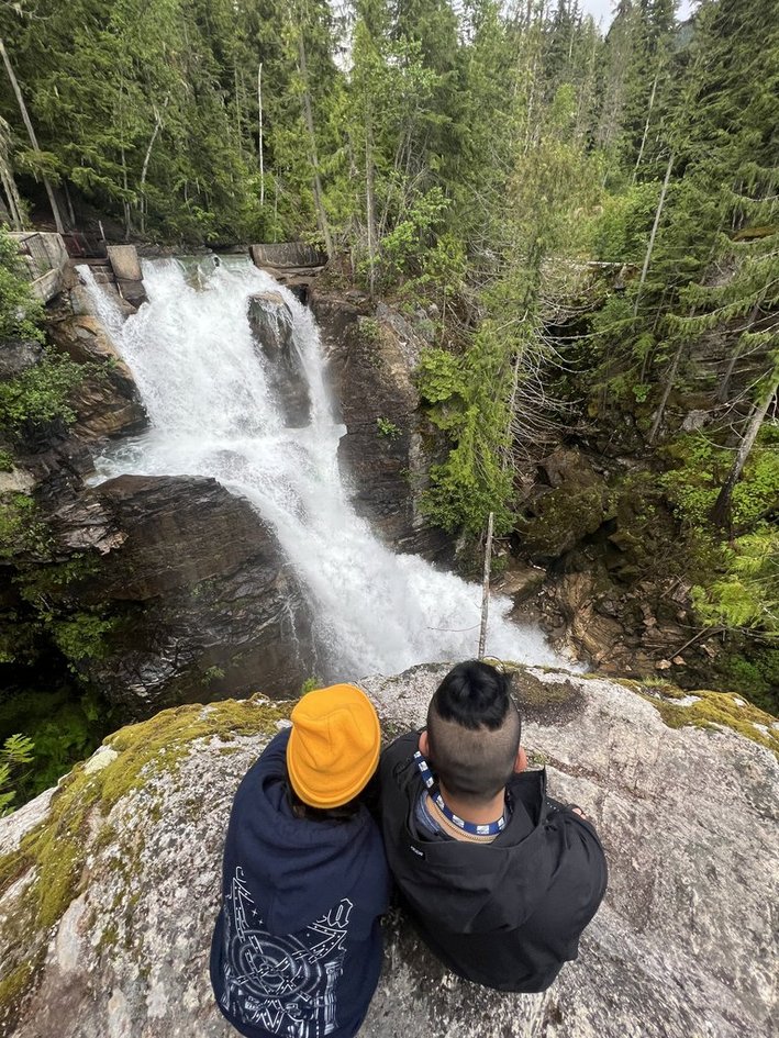 Looking down at the roaring water of Frog Falls