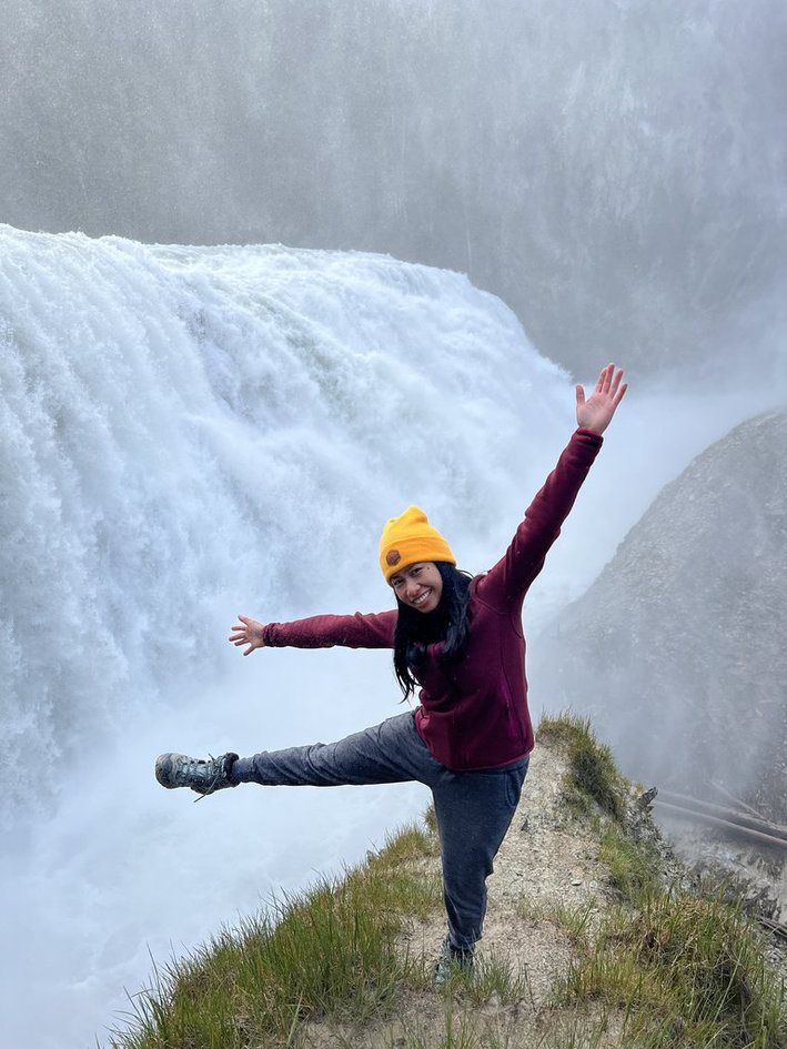 Sarah posing happily at Wapta Falls