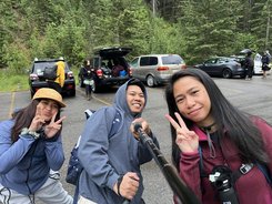Group selfie in the parking lot before the hike