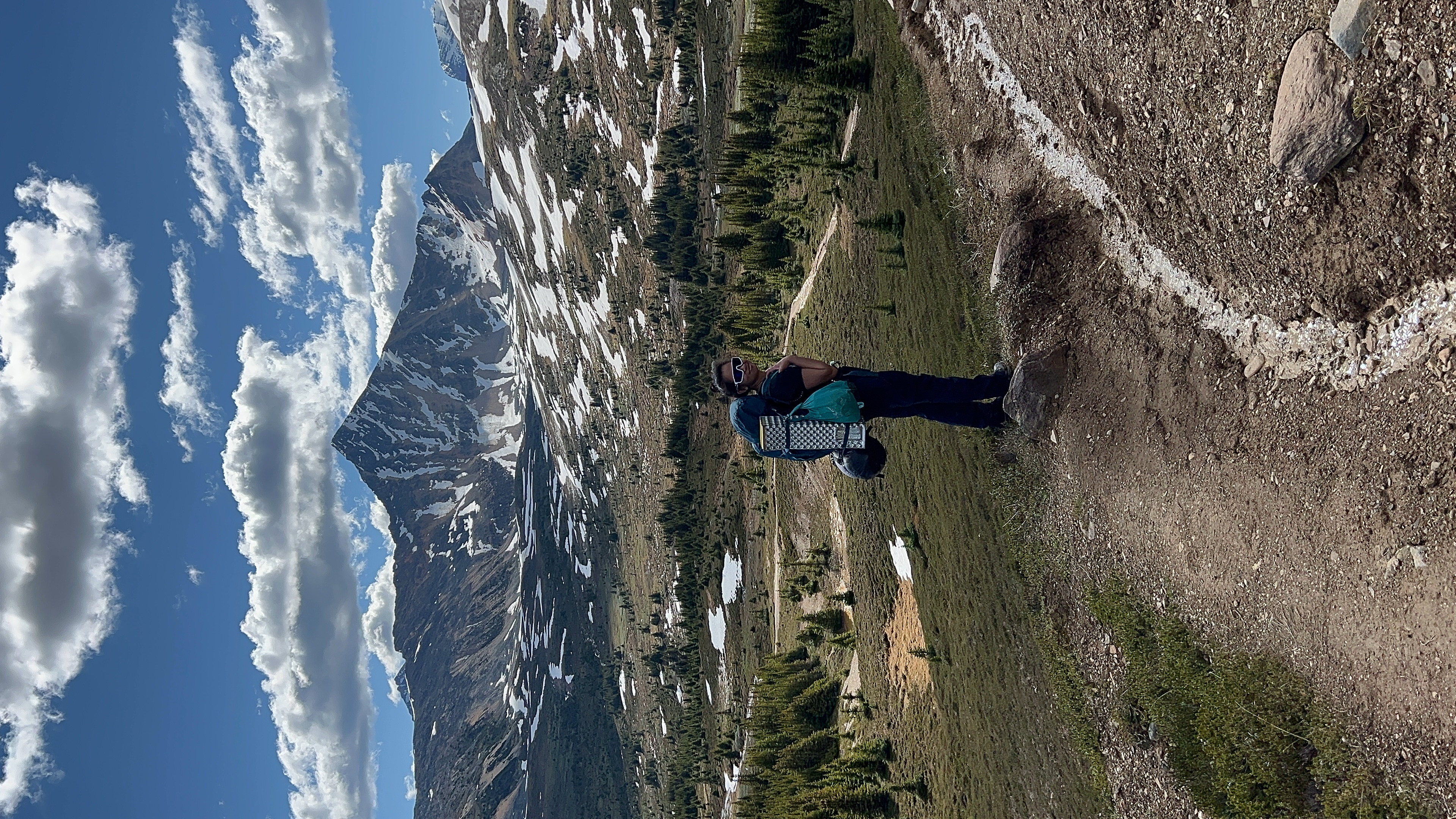 Sarah and Nico together in front of Tonquin Valley mountain panorama