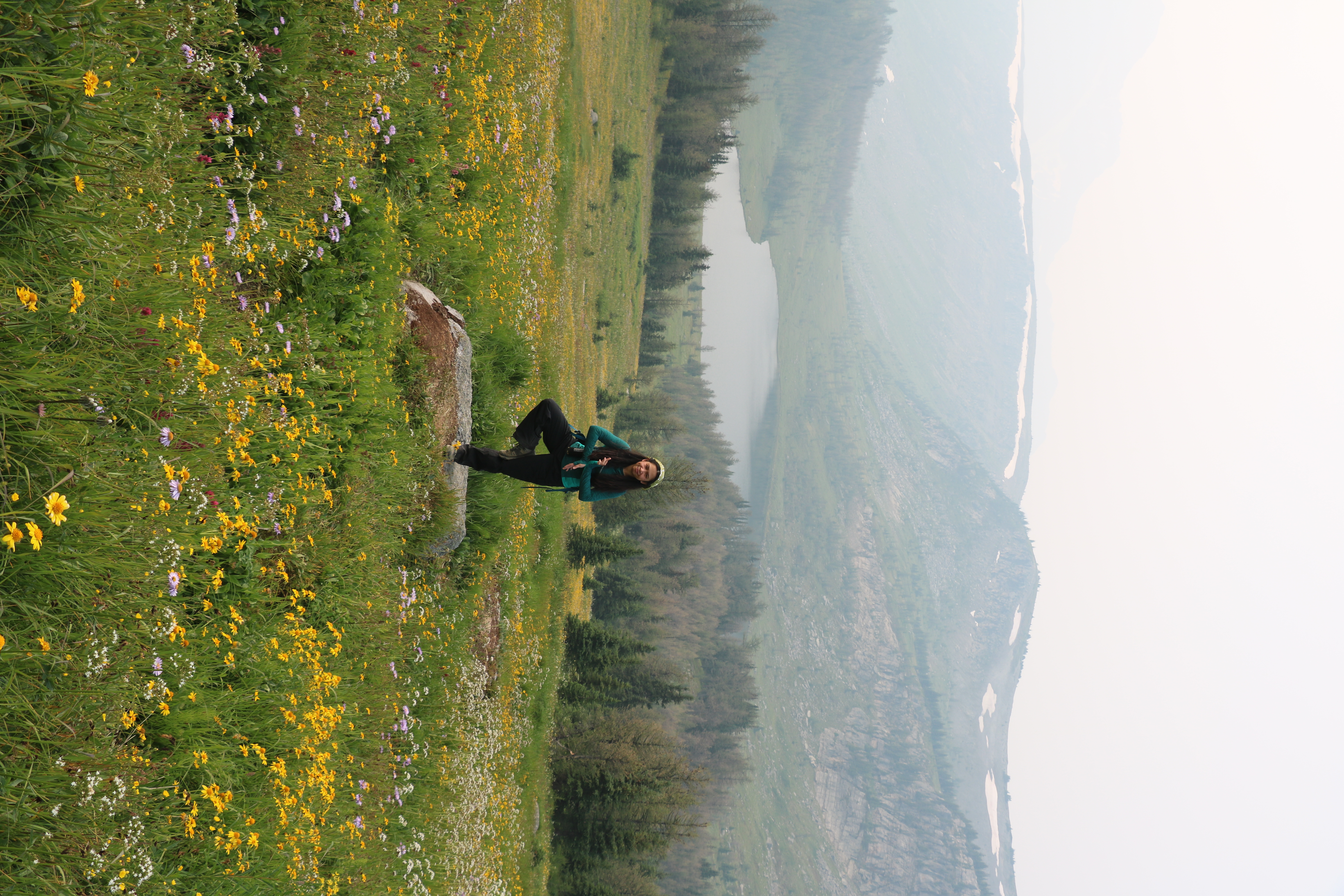 Sarah doing a tree pose on a rock